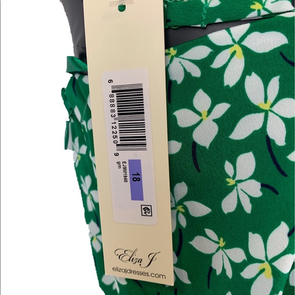 ELIZA J Floral Faux Wrap High/Low Midi Dress Green White Women's Size 18 - Picture 6 of 15